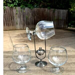 Leonard Silverplate Brandy Cognac Warmer Set w/3 Snifters Vintage Barware